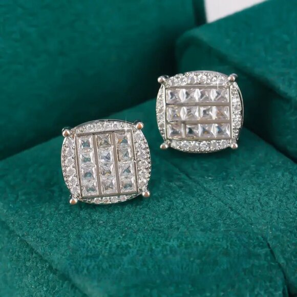 Solid 925 Silver Mens 2ct Diamond Stud Earrings Authentic Round Studs Jewelry